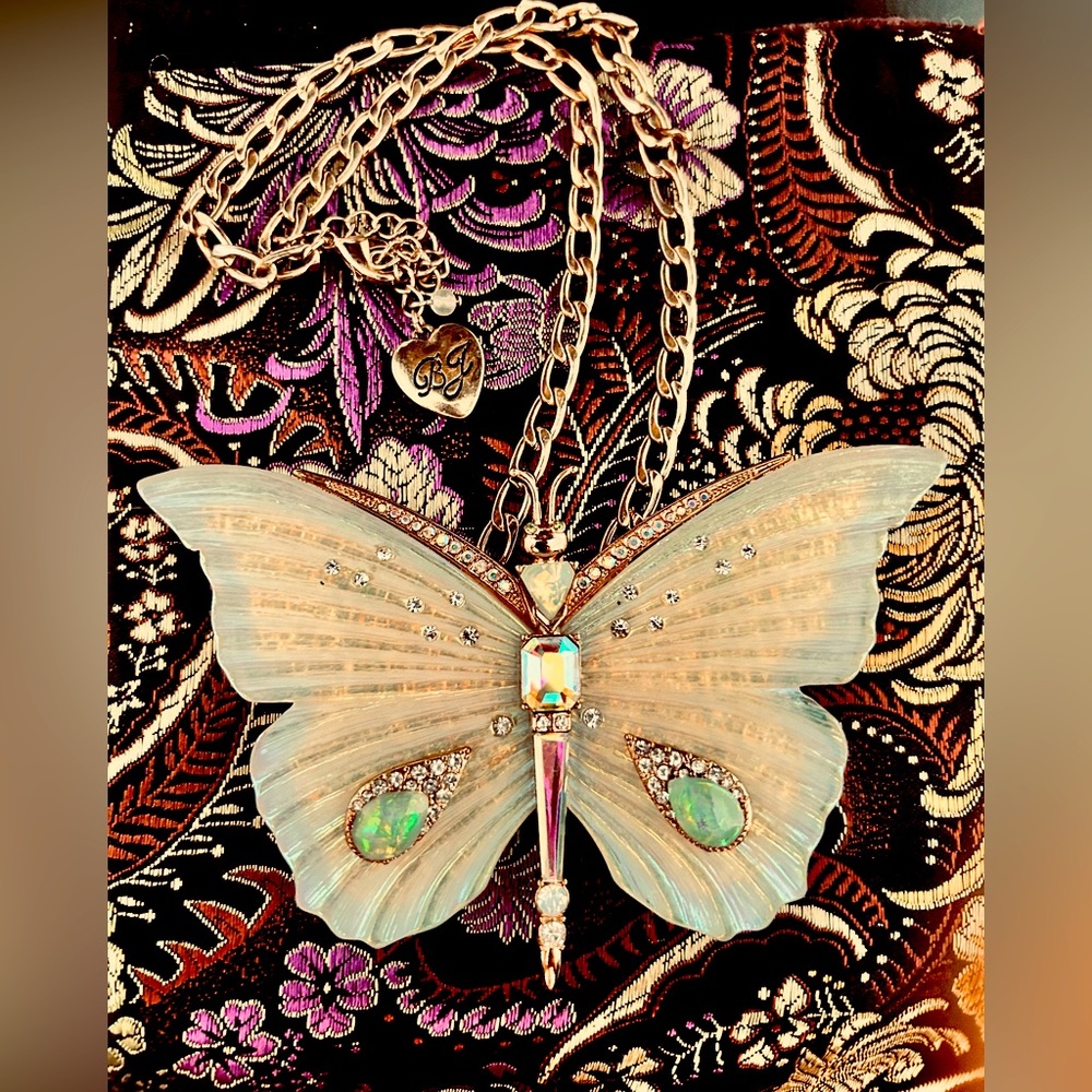 Betsey Johnson Opal Butterfly Statement Necklace new without tags, never worn